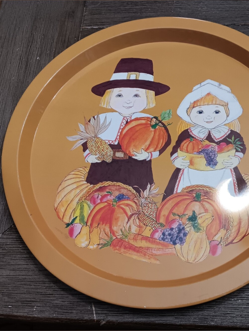 Orange Thanksgiving Pilgrim Children Decorative Tray